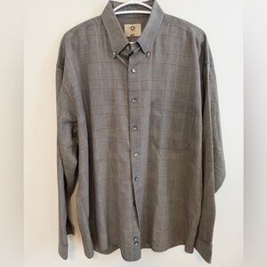 Men's Gray Plaid Button-Down Dress Shirt - Subtle Tan Windowpane